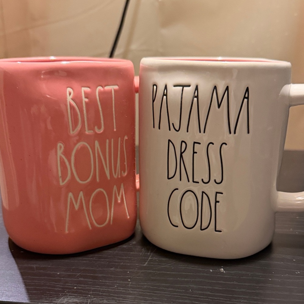 Rae Dunn Pink and White Mug Duo